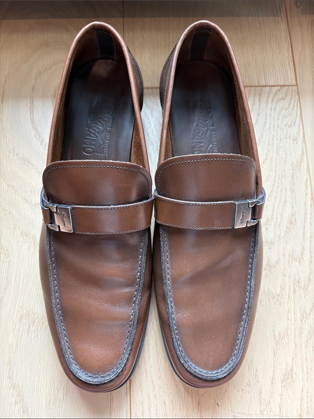 Salvatore Ferragamo Tazio Brown Leather Loafers 11 2E